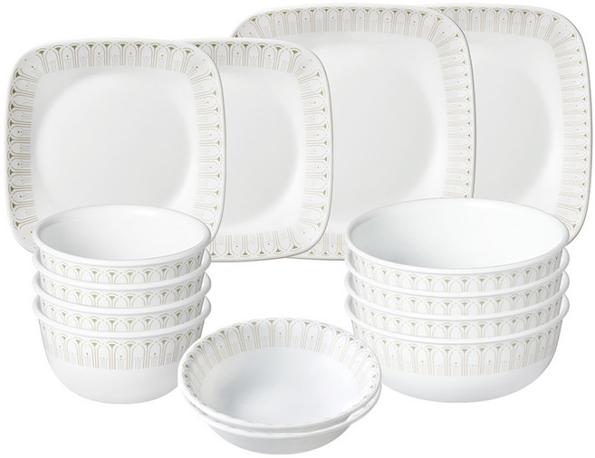 코렐 글램그린 사각 4인 홈세트 14p, 화이트, 그릇 14종, 1세트