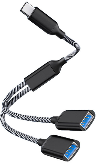 헨센 2in1 멀티 확장 변환 OTG 케이블 C타입, 블랙, 1개, 12cm