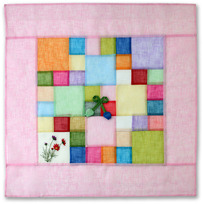 해피툴 꽃자수 모시조각 사각 밥상보 핑크, 1개