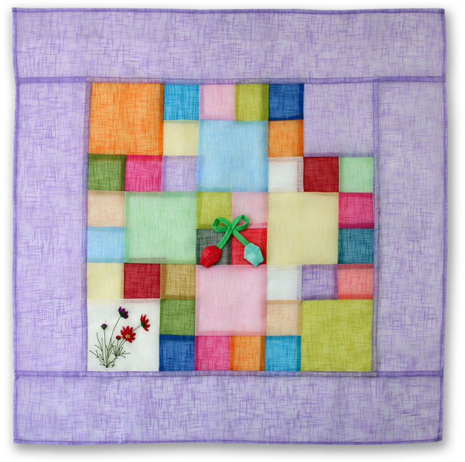 해피툴 꽃자수 모시조각 사각 밥상보 퍼플, 1개