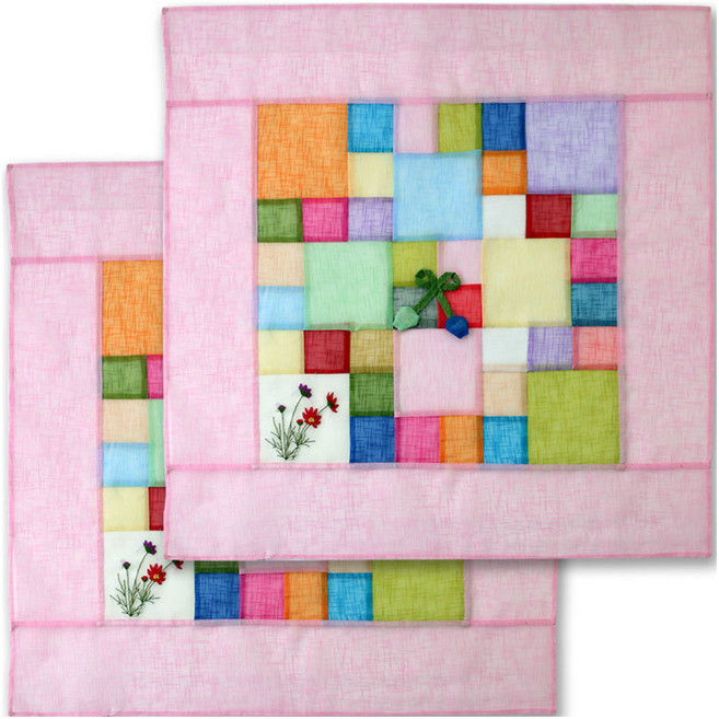 해피툴 꽃자수 모시조각 사각 밥상보 핑크, 2개