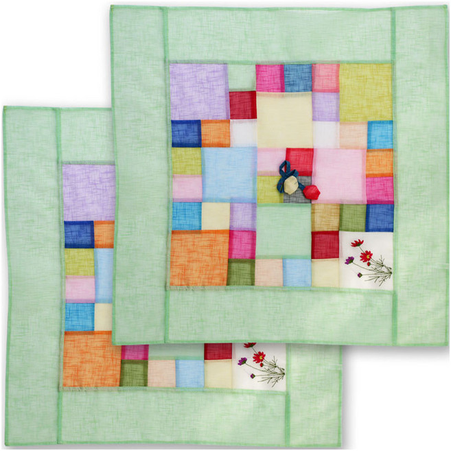 해피툴 꽃자수 모시조각 사각 밥상보 라이트그린, 2개