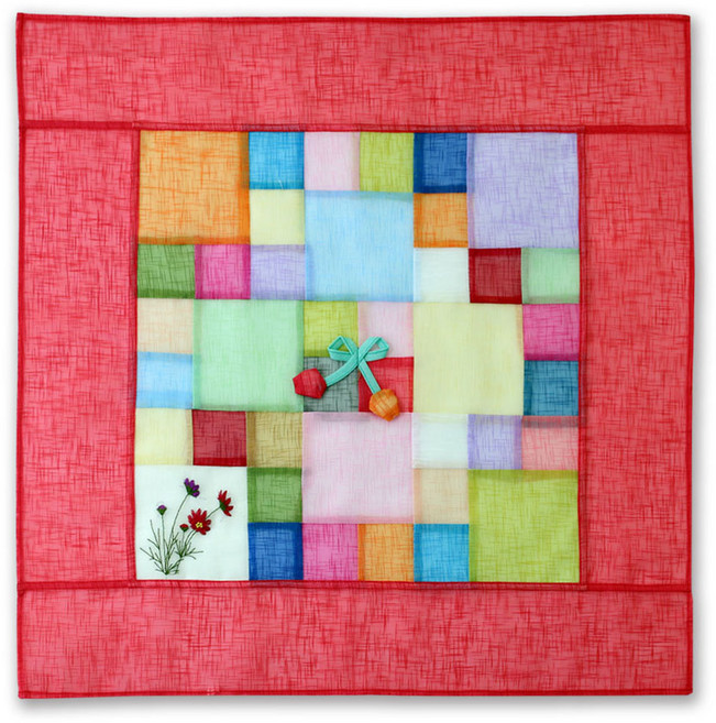 해피툴 꽃자수 모시조각 사각 밥상보 레드, 1개