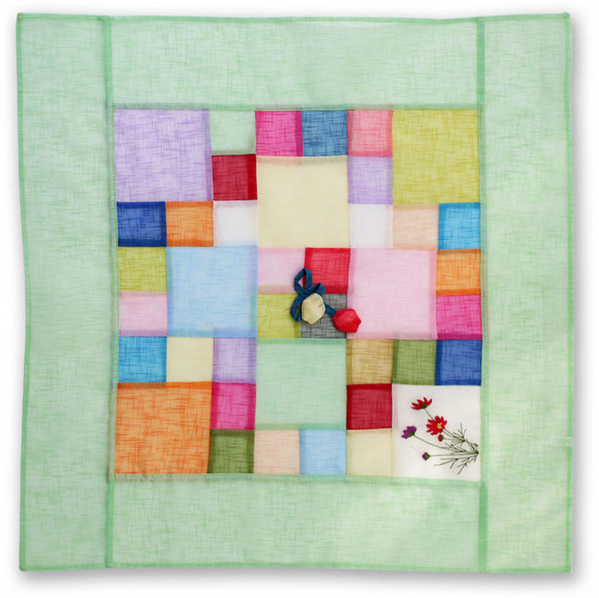 해피툴 꽃자수 모시조각 사각 밥상보 라이트그린, 1개