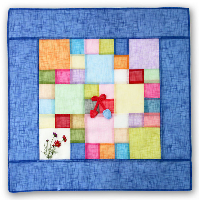 해피툴 꽃자수 모시조각 사각 밥상보 블루, 1개