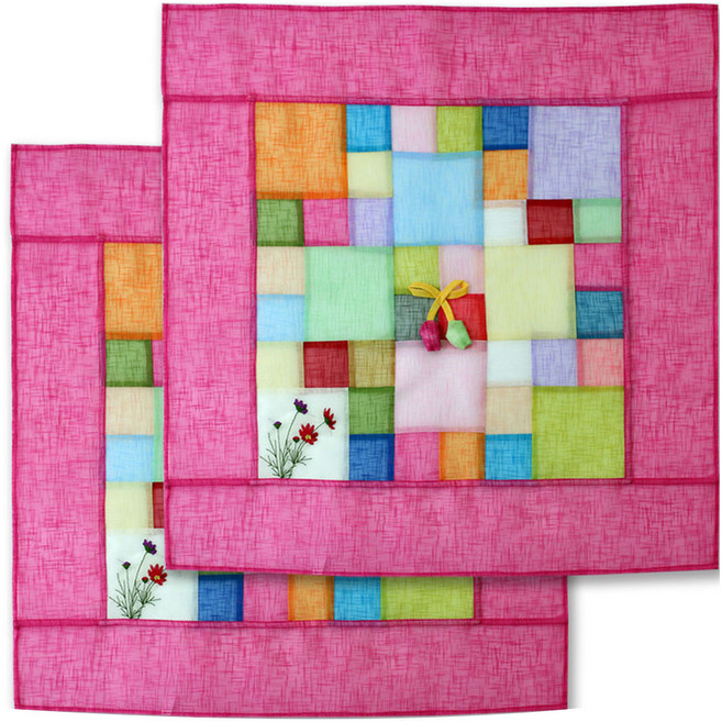 해피툴 꽃자수 모시조각 사각 밥상보 핫핑크, 2개