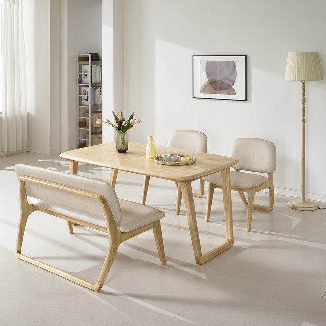 도리퍼니처 루미에르 4인용 저상형 식탁 + 벤치 + 의자 2p 세트 방문설치, 내추럴, 일반 2 + 벤치 1