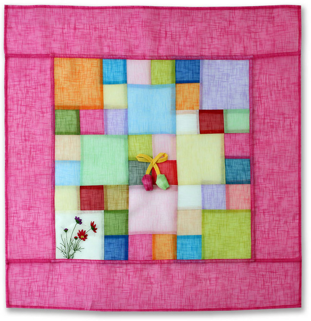 해피툴 꽃자수 모시조각 사각 밥상보 핫핑크, 1개