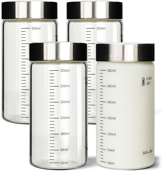 미르코리아 내열유리 눈금유리병, 300ml, 4개