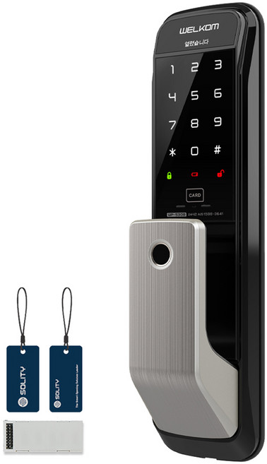 솔리티 웰콤 와이파이팩 무타공 푸시풀 지문인식 디지털손잡이 있음 도어락, WP-530B, 고객직접설치