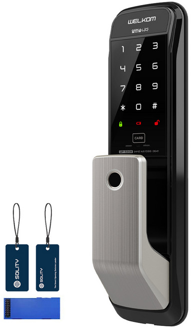 솔리티 웰콤 블루투스팩 무타공 푸시풀 지문인식 디지털손잡이 있음 도어락, WP-530B, 고객직접설치