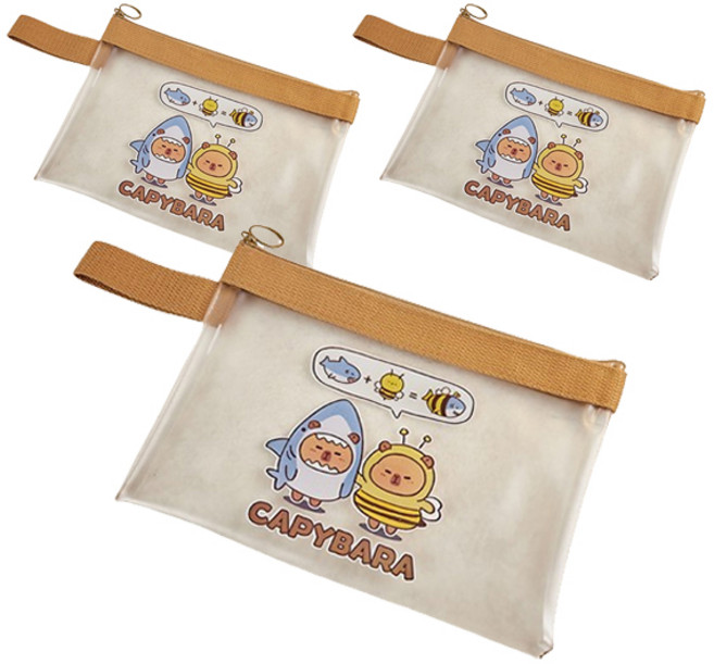 마켓감성 캐릭터 문서노트 파우치가방 A5, 샤크, 3개