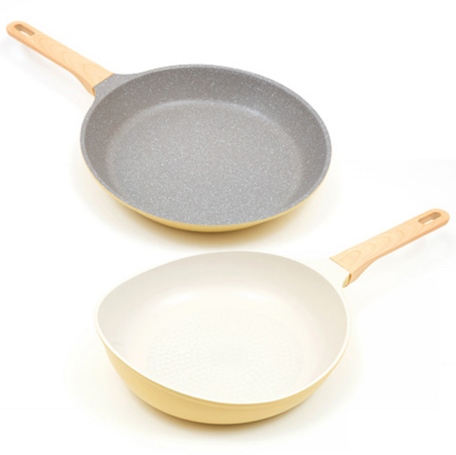 셰프리아 IH 피크닉 이지롤 마블 프라이팬 28cm + 세라믹 롤링팬 26cm 세트 2개, 옐로우, 1세트, 프라이팬 + 롤링팬