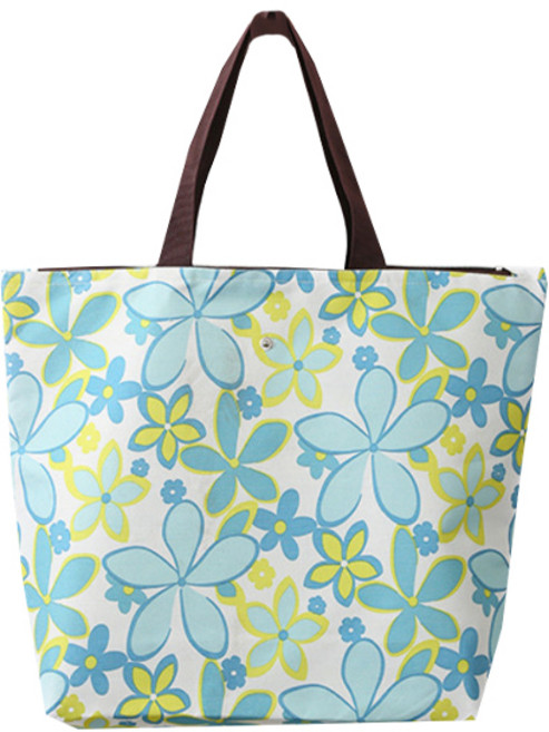 데일리해피비 지갑형 접이식 방수 장바구니, 파랑꽃, 1개