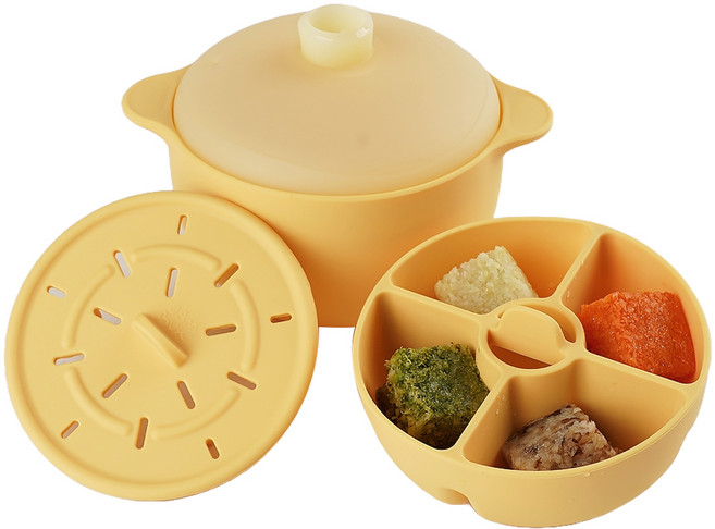 잼먹 이유식찜기 3종 풀세트, 찜기 + 찜발이 + 칸막이, 1세트, 옐로우
