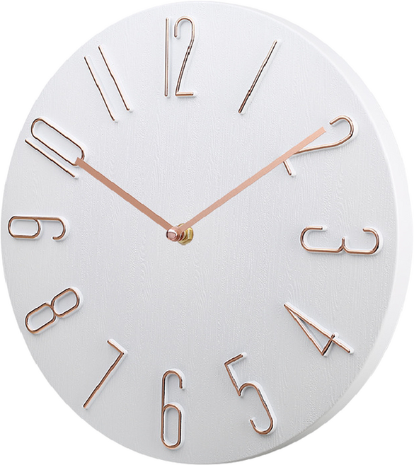 바이아 우드 스타일 무소음 벽시계 20cm, 로즈골드