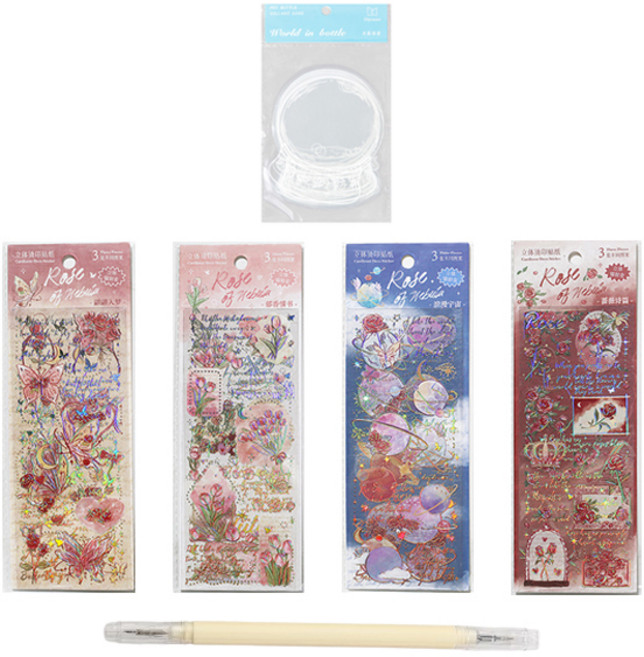 마켓감성 편지 다꾸 유리 병 스티커 장식 세트, D, 1세트