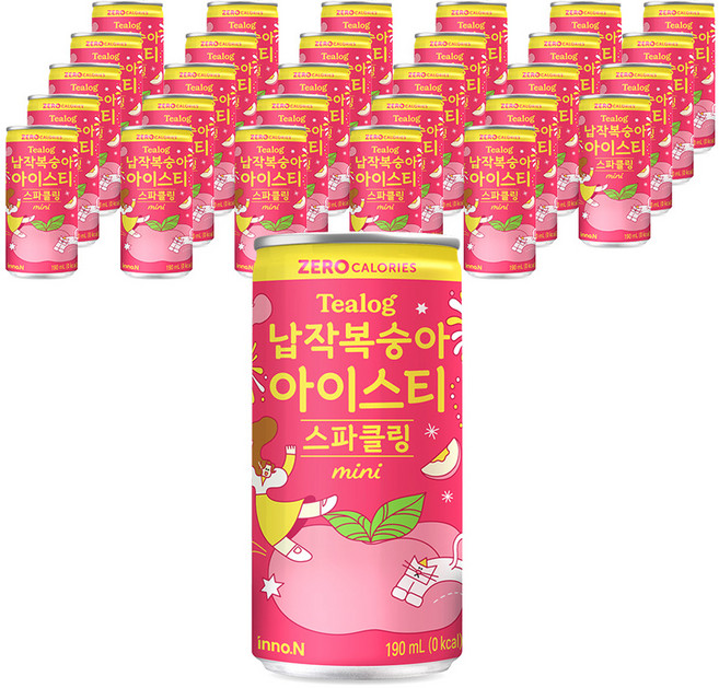 티로그 미니 스파클링 납작 복숭아 아이스티, 190ml, 30개