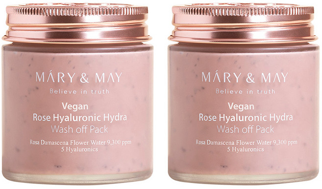 [純素美妝] MARY&MAY 純素玫瑰玻尿酸保濕水洗式面膜 125g, 2入, 1個