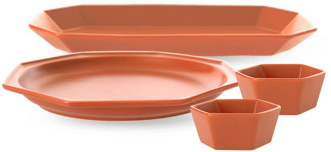 프렐류드 심플레 브런치 식기 4p 세트, 캐롯, 메인접시 + 직사각접시 + 소스볼 2p, 1세트