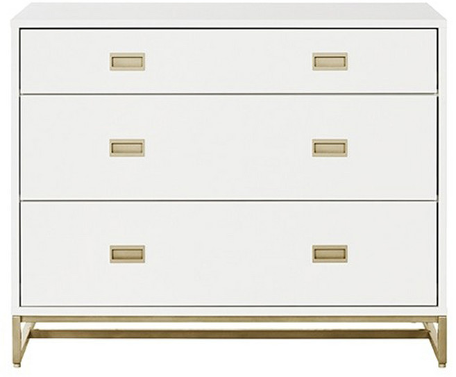 까사미아 노엘 서랍장 방문설치, 화이트 + 골드, 3단