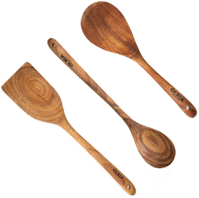 올비아 키친툴 원목 워루 조리도구 3종 세트, 우드, 1세트, 뒤집개 중 + 볶음스푼 + 주걱