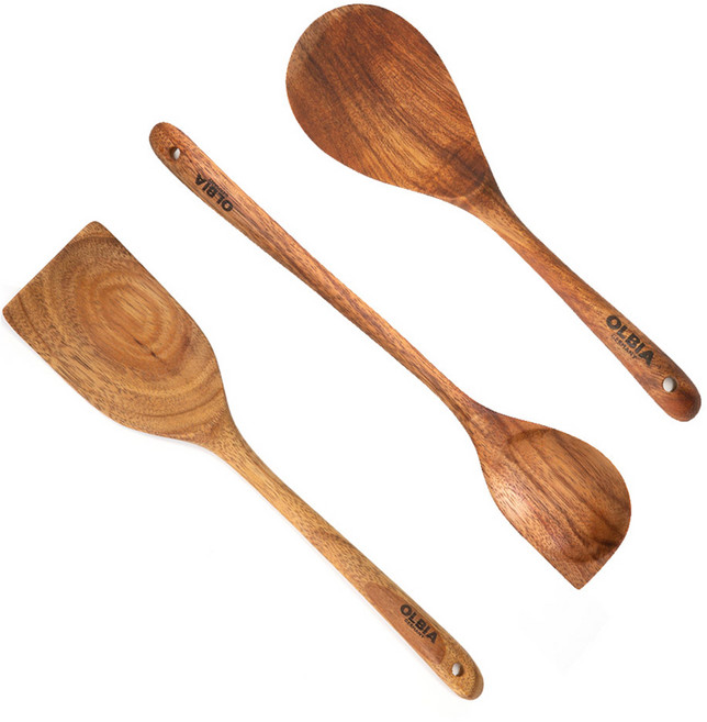 올비아 키친툴 원목 워루 조리도구 3종 세트, 우드, 1세트, 뒤집개 중 + 볶음주걱 + 주걱