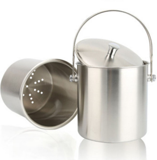 블루무역 304스테인레스 음식물 쓰레기 수거통 2L, 화이트, 1개