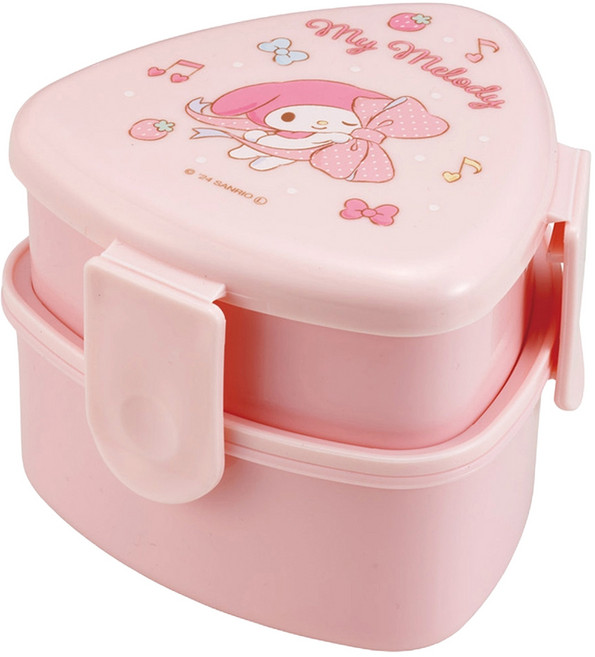 스케이터 ONWT1AG 항균 세모 휴대용기 + 포크 500ml 2단 도시락, 산리오핑크, 1개