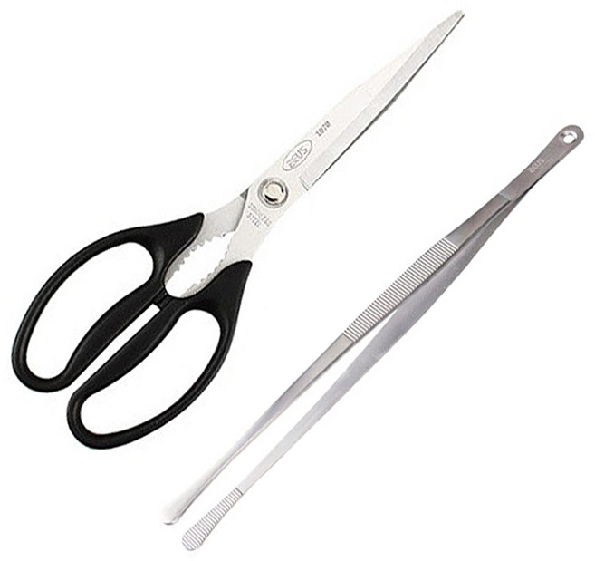 제우스 주방 가위 + 둥근 요리 핀셋 세트, 혼합색상, 1세트