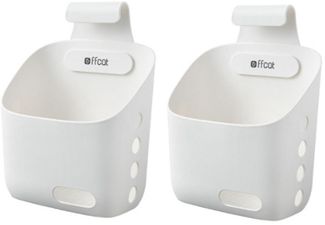 ffcat 아그노 걸이형 플라스틱 수납 바구니 소형, 화이트, 2개