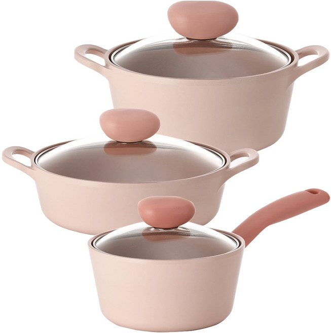 네오플램 인덕션 IH 샤베트 냄비 세트 3개, 피치, 편수냄비 18cm + 양수냄비 22cm + 전골냄비 22cm, 1세트