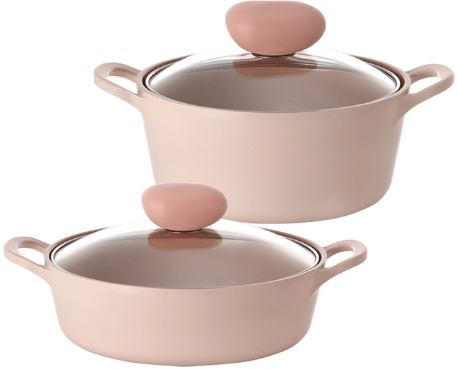 네오플램 인덕션 샤베트 IH 냄비 세트 2개, 피치, 전골냄비 22cm + 양수냄비 22cm, 1세트