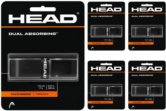 헤드 듀얼 앱솔빙 테니스 쿠션그립, 블랙, 5개