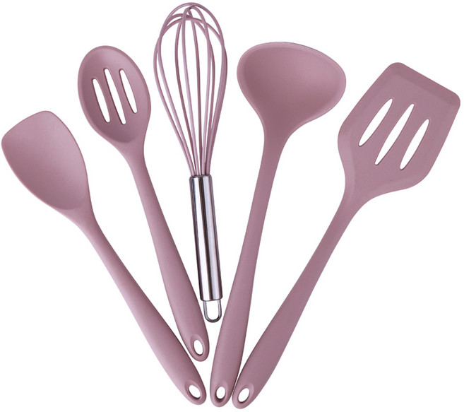 코코스토리 코코 실리콘 조리도구 5종 세트, 뒤지개 + 스패츌라 + 건지개 + 거품기 + 국자, 핑크, 1세트