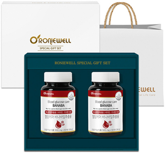 로니웰 혈당케어 바나바잎추출물 선물세트 + 쇼핑백, 60정, 2개