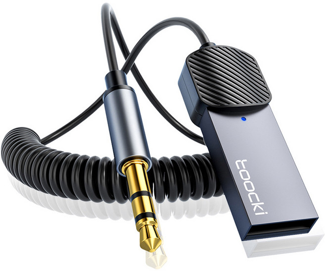 투키 차량용 AUX 블루투스 어댑터 리시버 5.1 핸즈프리 수신기, BT-01, 블랙 + 그레이