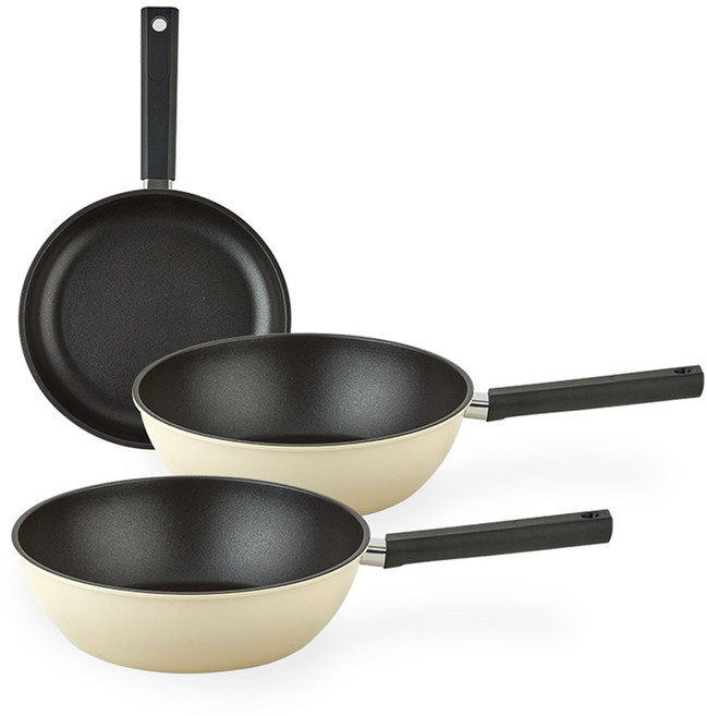 퀸센스 샌드 후라이팬 세트 3개, 베이지, 후라이팬 24cm + 궁중팬 24cm 2p, 1세트