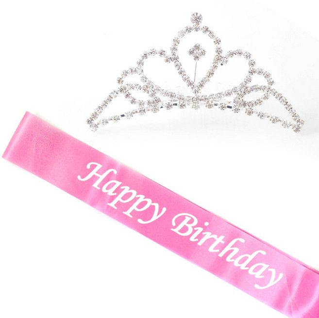 파티쇼 공주 티아라 왕관 생일 어깨띠 세트, 핑크(중형A), 1세트