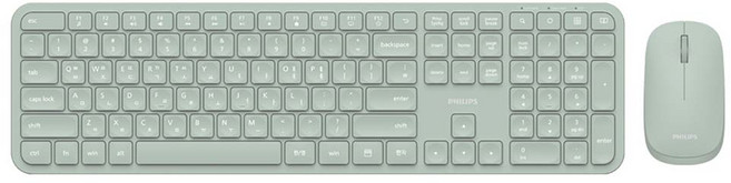 필립스 저소음 슬림 무선 키보드 마우스 세트, SPT6338, 그린, 일반형