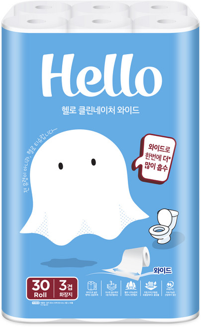 헬로 클린네이처 천연펄프 3겹 롤화장지, 30m, 30개입, 1개