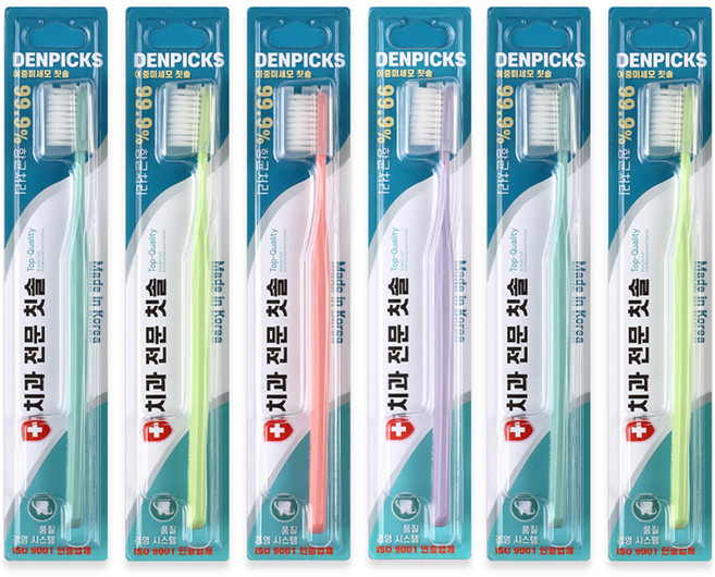 덴픽스 이중미세모 저자극 탄력 퍼펙트 클린 칫솔 랜덤발송, 1세트, 6개입