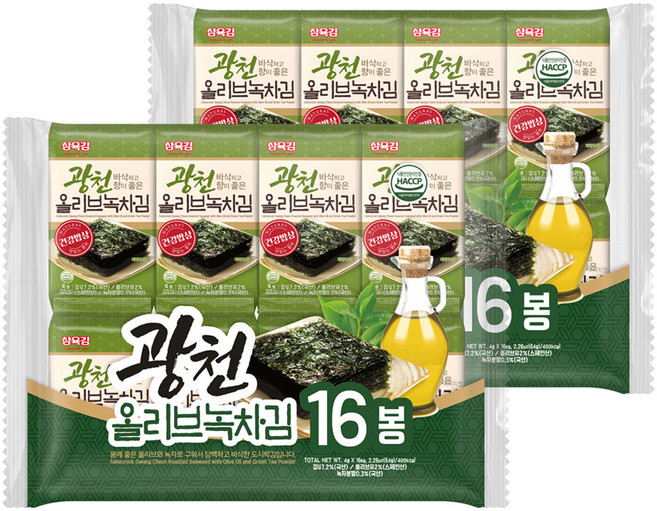 삼육김 광천 올리브녹차 도시락김 16p, 64g, 2개