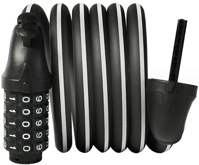 얼리포츠 5단 자전거 자물쇠 번호 잠금장치 1.8m, 블랙, 1개