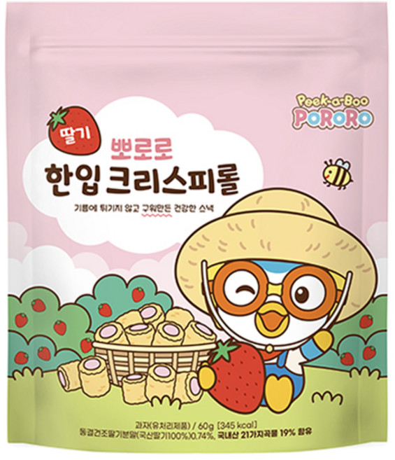 어니스트에프엔비 뽀로로 한입 크리스피롤 딸기, 60g, 1개