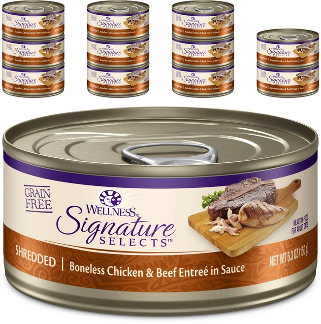 웰니스 어덜트 고양이 코어 시그니쳐 셀렉트 슈레드 습식사료, 소+닭, 150g, 12개 - 쿠팡
