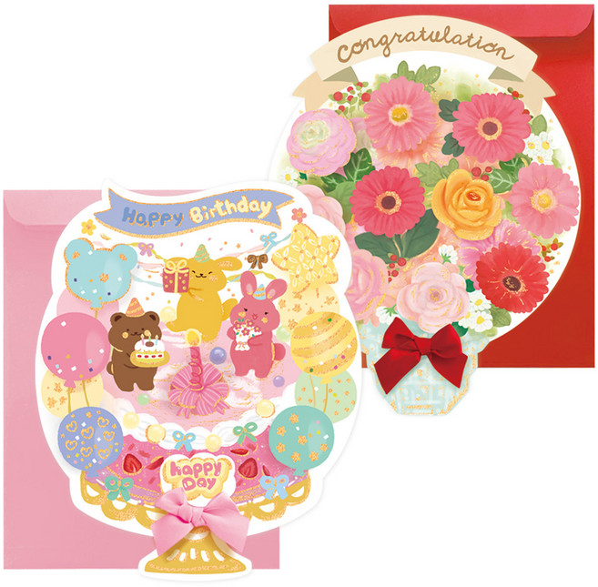 프롬앤투 롤링페이퍼 카드 꽃다발 + 케이크 세트, FT5002-1, 1세트