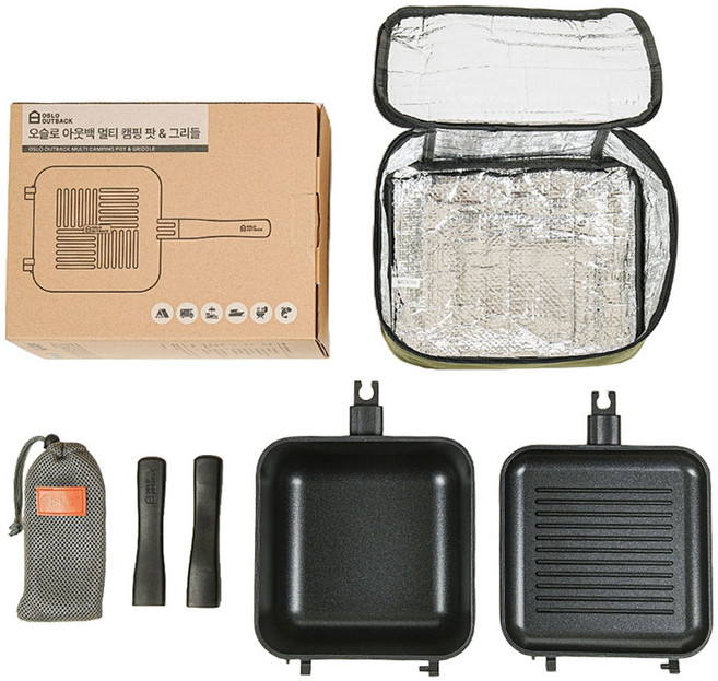 오슬로 캠핑 반합 아웃백 5종 세트, 블랙, 멀티팟 + 그리들 + 피크닉백 + 핸들 2종 + 파우치, 1세트