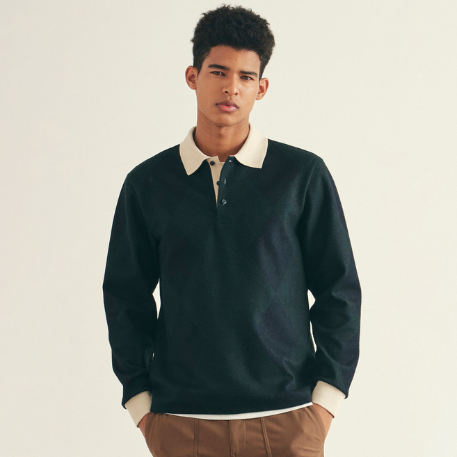 잭니클라우스 남성용 골프 아가일 체크패턴 폴로 긴팔 티셔츠 LNTAW23131