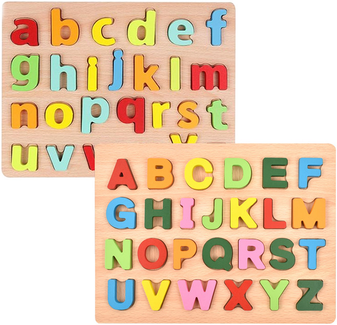 오즈토이 목제 입체 퍼즐 영어 알파벳 소문자+대문자, 1세트, 52피스